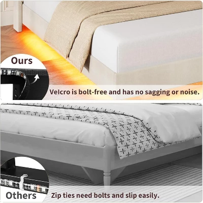 Full/Queen Size Floating Bed Frame With RGB LED Lights & Charging Station - Upholstered Suspended Bed, Storage Headboard, No Box Spring Needed 4 Full/Queen Size Floating Bed Frame With RGB LED Lights & Charging Station - Upholstered Suspended Bed, Storage Headboard, No Box Spring Needed - Image 4