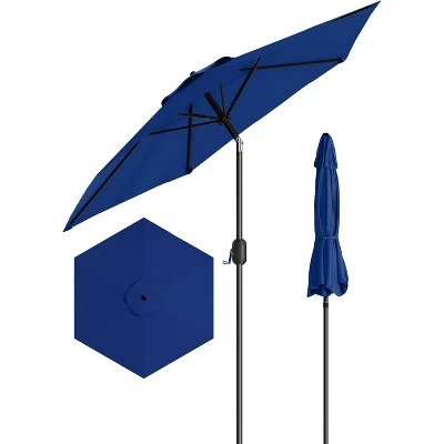 7.5Ft Outdoor Patio Umbrella With Push-Button Tilt And Crank, 6 Sturdy Ribs, UV-Resistant For Garden, Poolside, Patio, Backyard-Navy Blue 7 7.5Ft Outdoor Patio Umbrella With Push-Button Tilt And Crank, 6 Sturdy Ribs, UV-Resistant For Garden, Poolside, Patio, Backyard-Navy Blue - Image 7