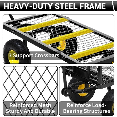 Heavy Duty 1100 LBS Steel Garden Cart, 3 In 1 Pullable Garden Wagon, Folding Utility Wagon W/Removable Sides & 10" Wheels For Farm, Yard 6 Heavy Duty 1100 LBS Steel Garden Cart, 3 In 1 Pullable Garden Wagon, Folding Utility Wagon W/Removable Sides & 10" Wheels For Farm, Yard - Image 6