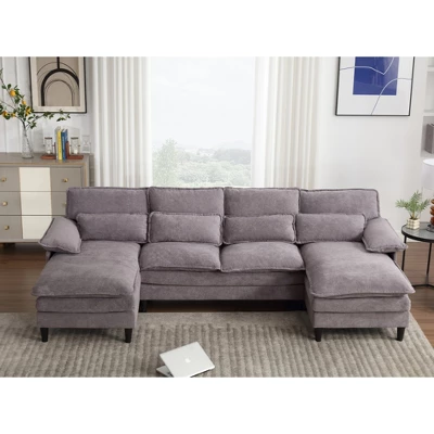 4 Seater U Shaped Modular Sectional Sofa Couch For Living Room, Corner Sofa With 4pcs Waist Pillows 6 4 Seater U Shaped Modular Sectional Sofa Couch For Living Room, Corner Sofa With 4pcs Waist Pillows - Image 6