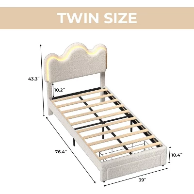 Twin/Full/Queen Size Princess Bed Frame With LED Headboard & Storage Drawers, Adjustable Boucle Platform Bed For Girls, No Box Spring Needed 2 Twin/Full/Queen Size Princess Bed Frame With LED Headboard & Storage Drawers, Adjustable Boucle Platform Bed For Girls, No Box Spring Needed - Image 2
