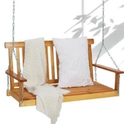 Wooden Porch Swing, Patio Bench Swing Porch Swing Outdoor, Heavy Duty Swing Chair Bench 440LBS With Hanging Chains For Outdoor Patio Garden Yard