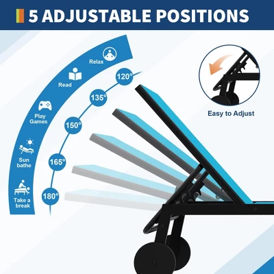 Adjustable Backrest Poolside Loungers Set Of 3, Outdoor Lounge Chairs With Wheels, Patio Chaise Lounge Chairs With Side Table 2 Adjustable Backrest Poolside Loungers Set Of 3, Outdoor Lounge Chairs With Wheels, Patio Chaise Lounge Chairs With Side Table - Image 2