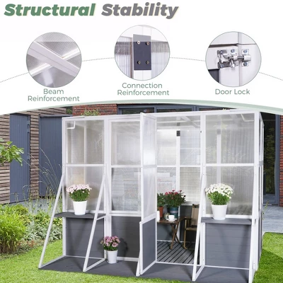 Greenhouse, Wooden Lean To Greenhouses For Outdoors, Heavy Duty Walk In Green House For Outside Winter For Sunroom Storage Shed, Garden, Backyard 2 Greenhouse, Wooden Lean To Greenhouses For Outdoors, Heavy Duty Walk In Green House For Outside Winter For Sunroom Storage Shed, Garden, Backyard - Image 2