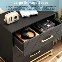3 Drawer Dresser, Wood Chest Drawers With Storage For Closet, Bedroom, Drawers Dresser Modern Bedside Nightstand With Gold Handles 11 3 Drawer Dresser, Wood Chest Drawers With Storage For Closet, Bedroom, Drawers Dresser Modern Bedside Nightstand With Gold Handles -Garvee Sales GUEST a7b39b77 f50f 4990 9170 843621531348
