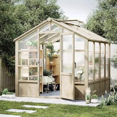 Wooden Greenhouse,Greenhouses For Outdoors With Lockable Door, Wood Frame & Adjustable Vent,Heavy Duty Greenhouse With Polycarbonate Panel,8x8ft 5 Wooden Greenhouse,Greenhouses For Outdoors With Lockable Door, Wood Frame & Adjustable Vent,Heavy Duty Greenhouse With Polycarbonate Panel,8x8ft - Image 5