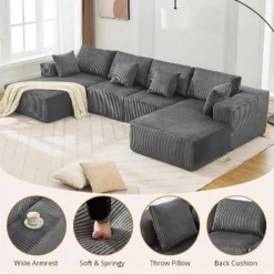 137" Sectional Couch Cloud Modular Modern U-Shaped Sofa With Chaise Lounge, Corduroy Fabric, No Assembly Required -Garvee Sales GUEST a7cb4d70 a0f7 4e35 bddc 72e6d3d9bca1
