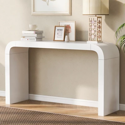 55.1-Inch Console Table, Minimalist Curved Design Entryway Table Sofa Table With Acacia Veneer And Two Legs For Entryway, Hallway, Living Room 7 55.1-Inch Console Table, Minimalist Curved Design Entryway Table Sofa Table With Acacia Veneer And Two Legs For Entryway, Hallway, Living Room - Image 7