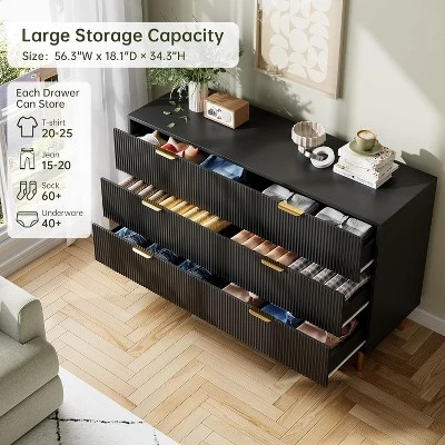 Dresser, Modern 6 Drawer Dresser For Bedroom With Gold Handle And Large Drawer, Wood Double Chest Of Drawers And Storage Organizer For Living Room 4 Dresser, Modern 6 Drawer Dresser For Bedroom With Gold Handle And Large Drawer, Wood Double Chest Of Drawers And Storage Organizer For Living Room - Image 4