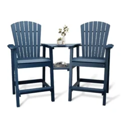 Outdoor Recycled Poly Adirondack Barstools Set Of 2 – Tall Weatherproof Bar Height Chairs W/ Removable Tray, Blue (350lb Capacity) -Garvee Sales GUEST a823aa23 84d1 4be9 bad0 871ef82f176c