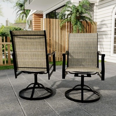 Outdoor Swivel Dining Chairs Set Of 2 – Textilene Breathable High Back & 360° Swivel + Rocking – All-Weather Patio Chairs, Golden 6 Outdoor Swivel Dining Chairs Set Of 2 – Textilene Breathable High Back & 360° Swivel + Rocking – All-Weather Patio Chairs, Golden - Image 6