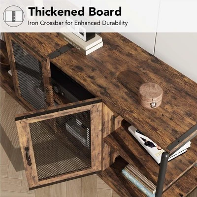 Farmhouse TV Stand For 65/75 Inch TVs, Entertainment Center With Storage Cabinet And Mesh Doors, Industrial Media Console Table, Vintage 4 Farmhouse TV Stand For 65/75 Inch TVs, Entertainment Center With Storage Cabinet And Mesh Doors, Industrial Media Console Table, Vintage - Image 4