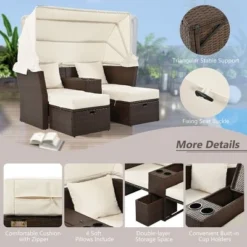 Outdoor Daybed, Double Daybed With Retractable Sunshade Canopy, Built-in Cup Holders And Storage Boxes, 2 Pillows, 2-Seater Sofa For Garden 13 Outdoor Daybed, Double Daybed With Retractable Sunshade Canopy, Built-in Cup Holders And Storage Boxes, 2 Pillows, 2-Seater Sofa For Garden -Garvee Sales GUEST a87c6ce8 c849 406a a228 4097a0937f46