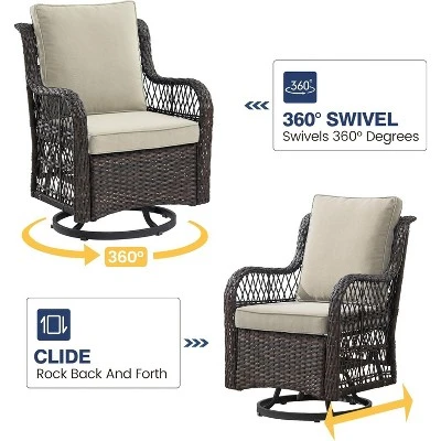 Outdoor Swivel Rocker Chairs Set 3 Piece Wicker Swivel Patio Chair With Rocking Chair, Thickened Cushions & Rattan Side Table For Balcony, Porch 4 Outdoor Swivel Rocker Chairs Set 3 Piece Wicker Swivel Patio Chair With Rocking Chair, Thickened Cushions & Rattan Side Table For Balcony, Porch - Image 4
