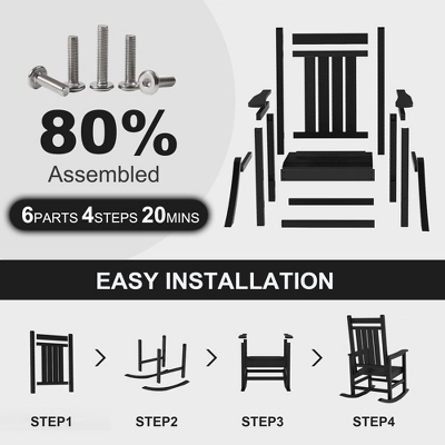 Outdoor HDPE Rocking Chairs Set Of 2, HDPE Oversized Patio Rocking Chairs, All Weather Resistant Porch Rocker, Heavy Duty Front Plastic Rockers 5 Outdoor HDPE Rocking Chairs Set Of 2, HDPE Oversized Patio Rocking Chairs, All Weather Resistant Porch Rocker, Heavy Duty Front Plastic Rockers - Image 5