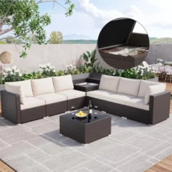 Garvee 8 Pieces Outdoor Patio Furniture Set With Storage, 4 Inch Cushions Outdoor Wicker Rattan Patio Furniture Sectional Set With Glass Table, Brown 13 Garvee 8 Pieces Outdoor Patio Furniture Set With Storage, 4 Inch Cushions Outdoor Wicker Rattan Patio Furniture Sectional Set With Glass Table, Brown -Garvee Sales GUEST a908ddf2 b36c 4157 b353 6afa09f3976f