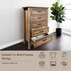 Chest Of Dresser, Wood Vintage Dresser 5 Drawer, Tall Dressers For Closet, Dressers For Storage Organizer, For Closet Living Room, Kids Bedroom -Garvee Sales GUEST a91f04ab dd7a 4c66 bb4d ef3d4ccc226d