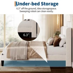 Bed Frame With Vertical Channel Tufted Wingback Headboard, Upholstered Platform Bed Frame With Strong Wooden Slats Support 14 Bed Frame With Vertical Channel Tufted Wingback Headboard, Upholstered Platform Bed Frame With Strong Wooden Slats Support -Garvee Sales GUEST a92eed1e fe0a 439c 93fb db4c869c63cd 1