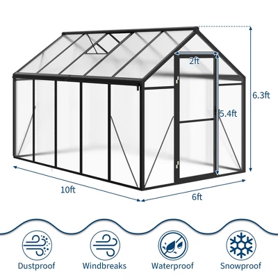 Garvee Walk-In Greenhouse With Polycarbonate Panels, Aluminum Frame, Quick Setup, Roof Vent, Outdoor Garden Greenhouse 2 Garvee Walk-In Greenhouse With Polycarbonate Panels, Aluminum Frame, Quick Setup, Roof Vent, Outdoor Garden Greenhouse - Image 2