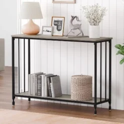 Console Table, Sofa Tables, Narrow Table With Glass Shelf And Metal Frame, Industrial 41.5" Behind Couch Table For Living Room, Entryway, Hallway -Garvee Sales GUEST a98155c5 dc5b 4ec4 90f6 1e0aff4f27c9