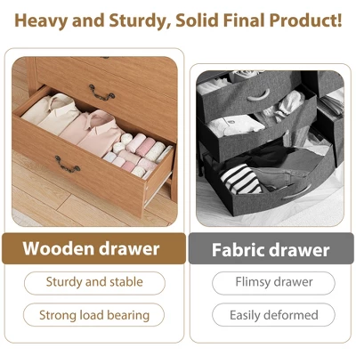 5 Drawer Dresser For Bedroom, 45.2" Tall Brown Chest Of Drawer With V Shape Design, Modern Wooden Closet Nightstand For Living Room Entryway Nursery 4 5 Drawer Dresser For Bedroom, 45.2" Tall Brown Chest Of Drawer With V Shape Design, Modern Wooden Closet Nightstand For Living Room Entryway Nursery - Image 4