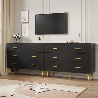 Modern Wooden Dresser With Gold Handles, White 6 Drawer Dresser With Storage Space, Chest Dresser With Deep Drawers For Bedroom, Living Room 7 Modern Wooden Dresser With Gold Handles, White 6 Drawer Dresser With Storage Space, Chest Dresser With Deep Drawers For Bedroom, Living Room - Image 7