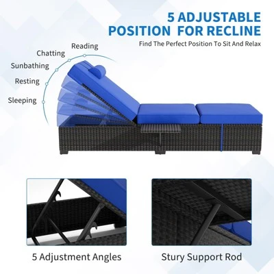 Set Of 2 Outdoor Adjustable Wicker Lounge Chairs With Soft Cushions, Chaise Recliner For Garden, Pool, Deck – Gray And Taupe 4 Set Of 2 Outdoor Adjustable Wicker Lounge Chairs With Soft Cushions, Chaise Recliner For Garden, Pool, Deck – Gray And Taupe - Image 4