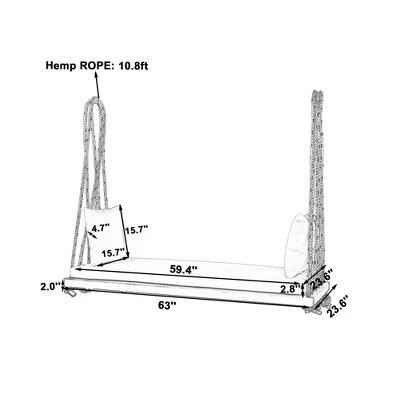 Outdoor Swing Chair With 2 Person Seating, Acacia Wood Hanging Chair Porch Swing Bench W/ Cushion, 2 Pillows & Hemp Ropes For Garden Backyard, White 7 Outdoor Swing Chair With 2 Person Seating, Acacia Wood Hanging Chair Porch Swing Bench W/ Cushion, 2 Pillows & Hemp Ropes For Garden Backyard, White - Image 7
