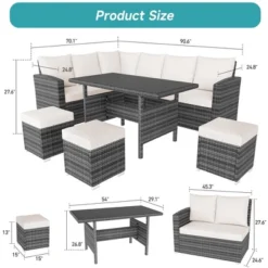 7 Piece Outdoor Sectional Sofa With Dining Table