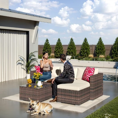 Modular Rattan Patio Sofa Set - All-Weather Wicker Sectional Conversation Set With Ottoman, Glass Table & Detachable Cushions 4 Modular Rattan Patio Sofa Set - All-Weather Wicker Sectional Conversation Set With Ottoman, Glass Table & Detachable Cushions - Image 4