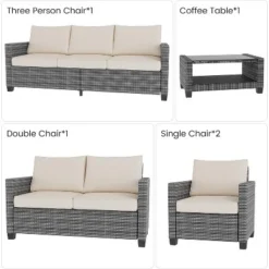 5-Piece Outdoor Patio Furniture Set, 7-Seat PE Rattan Sectional Sofa With Storage Table & Water-Repellent Cushions, Backyard, Deck, Poolside 13 5-Piece Outdoor Patio Furniture Set, 7-Seat PE Rattan Sectional Sofa With Storage Table & Water-Repellent Cushions, Backyard, Deck, Poolside -Garvee Sales GUEST aac3ad40 e5f6 4653 9341 3f0c49341c2a