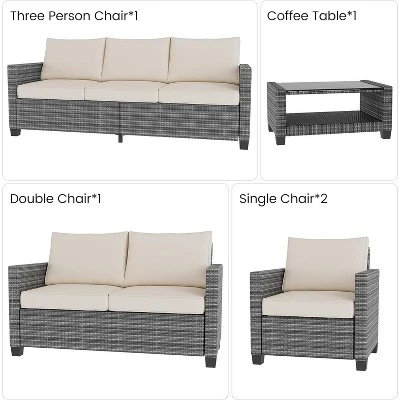 5-Piece Outdoor Patio Furniture Set, 7-Seat PE Rattan Sectional Sofa With Storage Table & Water-Repellent Cushions, Backyard, Deck, Poolside 4 5-Piece Outdoor Patio Furniture Set, 7-Seat PE Rattan Sectional Sofa With Storage Table & Water-Repellent Cushions, Backyard, Deck, Poolside - Image 4