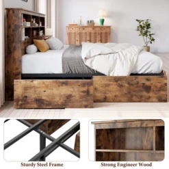 Storage Wooden Bed Frame With Bookcase Headboard And 4 Large Drawers 11 Storage Wooden Bed Frame With Bookcase Headboard And 4 Large Drawers -Garvee Sales GUEST aac8f83a f5dc 4340 93aa d111ea4a4aba