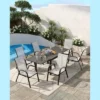 4 Set Of Patio Stackable Chairs, Outdoor Stacking Dining Chairs, Leisure Recliner For Pools, Deck, Backyard, Grey Textile Metal Frame With Armrests