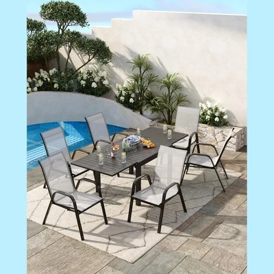 4 Set Of Patio Stackable Chairs, Outdoor Stacking Dining Chairs, Leisure Recliner For Pools, Deck, Backyard, Grey Textile Metal Frame With Armrests 1 4 Set Of Patio Stackable Chairs, Outdoor Stacking Dining Chairs, Leisure Recliner For Pools, Deck, Backyard, Grey Textile Metal Frame With Armrests