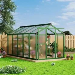 Garvee Greenhouse For Outdoors, Polycarbonate Greenhouse With Quick Setup Structure And Roof Vent, Aluminum Greenhouses Heavy Duty For Garden, Lawn