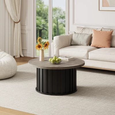 Garvee Round Coffee Table, Mid Century Modern Coffee Table With Metal Base, 31.9" Fluted Center Table For Living Room, Home Small Space, 2 Garvee Round Coffee Table, Mid Century Modern Coffee Table With Metal Base, 31.9" Fluted Center Table For Living Room, Home Small Space, - Image 2