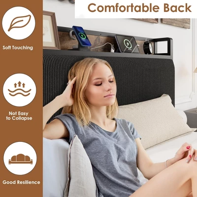 Bed Frame With 2 Storage Drawers And Charging Station, Rustic Linen Upholstered Platform Bedframe With Storage Headboard, 6 Bed Frame With 2 Storage Drawers And Charging Station, Rustic Linen Upholstered Platform Bedframe With Storage Headboard, - Image 6