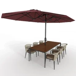 13ft Double-Sided Patio Umbrella With Crank Lift, UPF 50+, All-Weather, (Without Base)