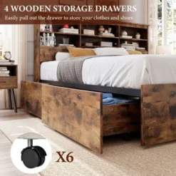 Storage Wooden Bed Frame With Bookcase Headboard And 4 Large Drawers 13 Storage Wooden Bed Frame With Bookcase Headboard And 4 Large Drawers -Garvee Sales GUEST ab54a03c 68f2 4a37 a6a8 3be4fc8c8383