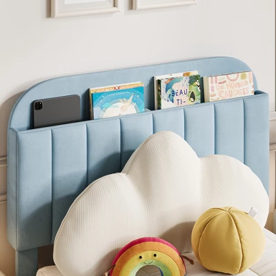 Garvee Twin Bed Frame With Drawer, Velvet Upholstered Platform Bed Frame With Storage Headboard, No Box Spring Needed, Easy Assembly 4 Garvee Twin Bed Frame With Drawer, Velvet Upholstered Platform Bed Frame With Storage Headboard, No Box Spring Needed, Easy Assembly - Image 4