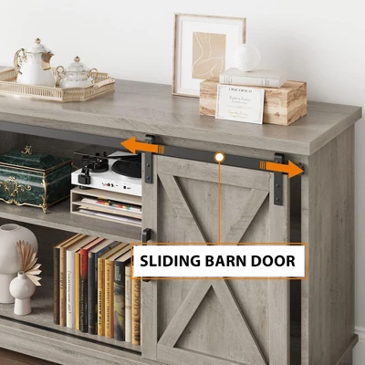Farmhouse TV Stand Entertainment Center For 65" TVs With Sliding Barn Doors & Adjustable Shelf, Modern Media TV Console For Living Room 3 Farmhouse TV Stand Entertainment Center For 65" TVs With Sliding Barn Doors & Adjustable Shelf, Modern Media TV Console For Living Room - Image 3