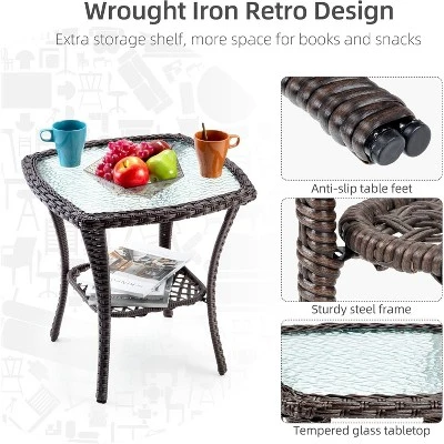 3 Pieces Outdoor Wicker Swivel Rocker Patio Set, 360-Degree Swivel Rocking Chair Elegant Wicker Patio Bistro Set With Tempered Glass Top Side Table 2 3 Pieces Outdoor Wicker Swivel Rocker Patio Set, 360-Degree Swivel Rocking Chair Elegant Wicker Patio Bistro Set With Tempered Glass Top Side Table - Image 2