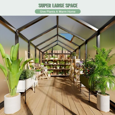 Garvee 6x10 FT Greenhouse For Outdoors,Polycarbonate Greenhouse With Quick Setup Structure And Roof Vent,Aluminum Large Walk-in Greenhouse For Garden 2 Garvee 6x10 FT Greenhouse For Outdoors,Polycarbonate Greenhouse With Quick Setup Structure And Roof Vent,Aluminum Large Walk-in Greenhouse For Garden - Image 2