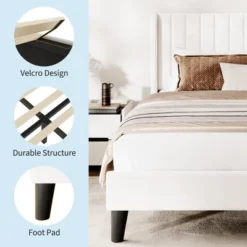 Bed Frame With Vertical Channel Tufted Wingback Headboard, Upholstered Platform Bed Frame With Strong Wooden Slats Support 13 Bed Frame With Vertical Channel Tufted Wingback Headboard, Upholstered Platform Bed Frame With Strong Wooden Slats Support -Garvee Sales GUEST abfb950b 27d5 446a 9a9e 2d8b32b66b11 1