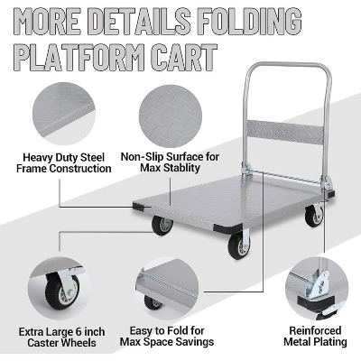 2000lbs Steel Platform Truck 36"x24" Foldable Push Dolly Flatbed Cart With Wheels 3 2000lbs Steel Platform Truck 36"x24" Foldable Push Dolly Flatbed Cart With Wheels - Image 3