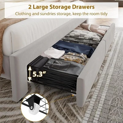 Bed Frame With 2 Storage Drawers, Vintage Velvet Upholstered Bedframe, Button Tufted Wingback Headboard, No Box Spring Needed, Noise Free 4 Bed Frame With 2 Storage Drawers, Vintage Velvet Upholstered Bedframe, Button Tufted Wingback Headboard, No Box Spring Needed, Noise Free - Image 4