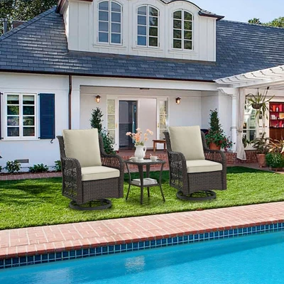 Whizmax 3 Pieces Outdoor Swivel Rocker Chair Set Of 2 With Glass Top Table, Outdoor Swivel Glider Rocker, Wicker Swivel Chair Set For Patio Porch Pool 2 Whizmax 3 Pieces Outdoor Swivel Rocker Chair Set Of 2 With Glass Top Table, Outdoor Swivel Glider Rocker, Wicker Swivel Chair Set For Patio Porch Pool - Image 2