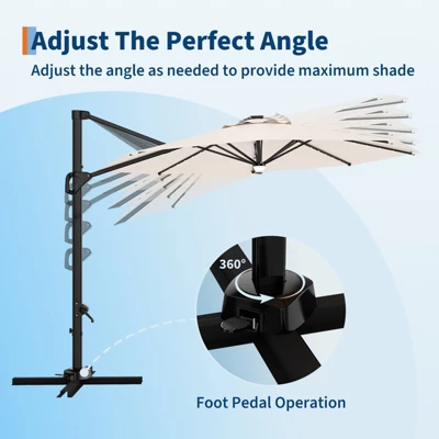 10FT Cantilever Umbrella W/ Solar Lights, 360° Rotation & Tilt, Easy Crank, UV Protection For Pool, Deck, Backyard 6 10FT Cantilever Umbrella W/ Solar Lights, 360° Rotation & Tilt, Easy Crank, UV Protection For Pool, Deck, Backyard - Image 6