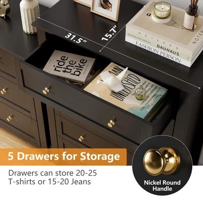 5 Drawers Dresser For Bedroom, Farmhouse Wood Dressers & Chest Of Drawers For Clothes, Storage Dressers Organizer For Living Room, Hallway 7 5 Drawers Dresser For Bedroom, Farmhouse Wood Dressers & Chest Of Drawers For Clothes, Storage Dressers Organizer For Living Room, Hallway - Image 7